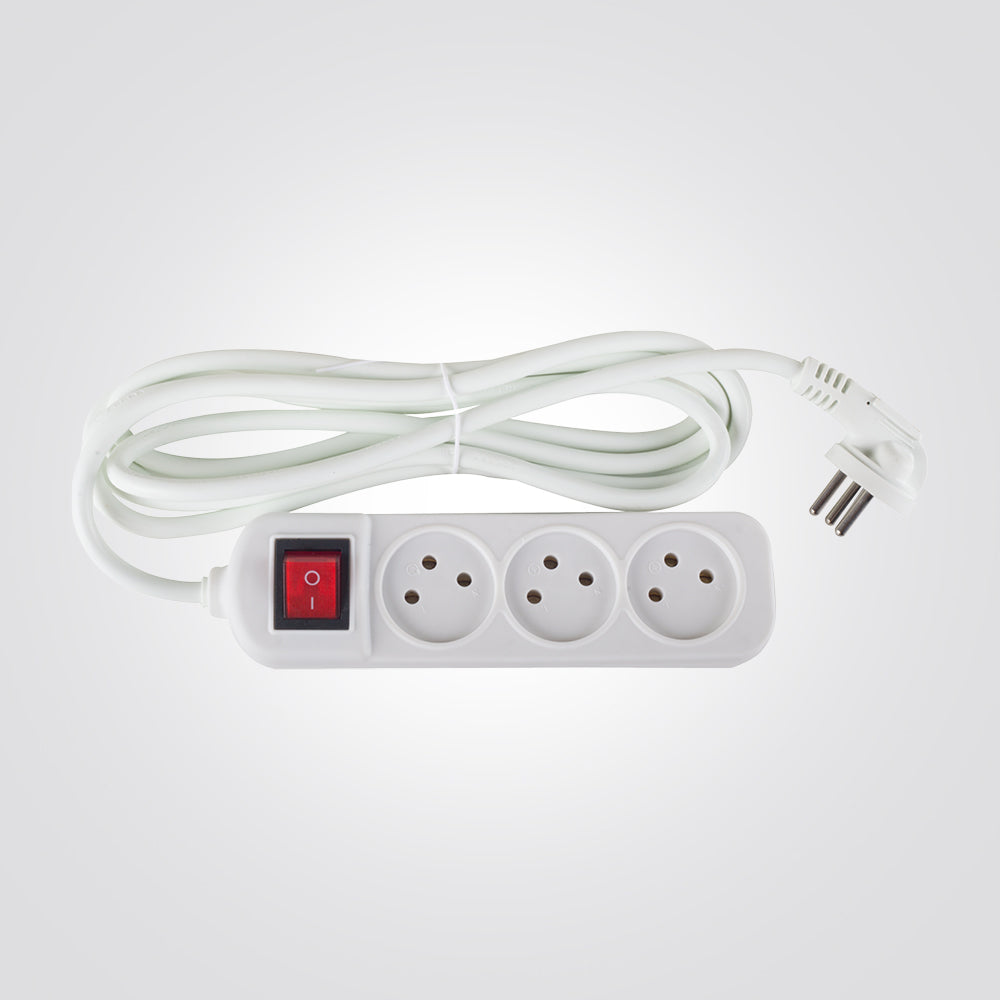 רב שקע 3 שקעים ומפסק כולל כבל באורך 3 מטר SACO