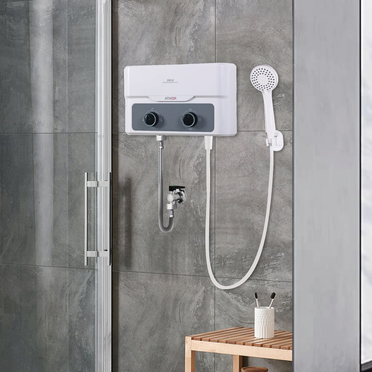 מחמם מים למקלחת+ ווסת טמפרטורה Atmor 5.5KW – דיל תאורה