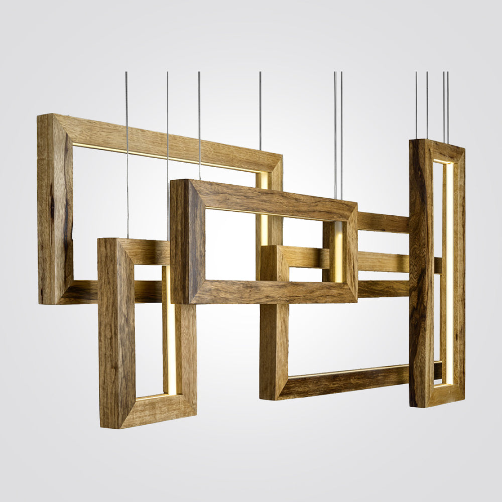 מנורת תלייה חלונות פריים עץ בעבודת יד