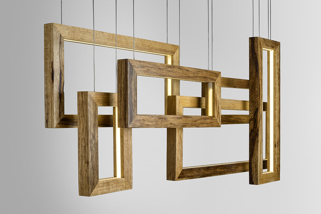 מנורת תלייה חלונות פריים עץ בעבודת יד