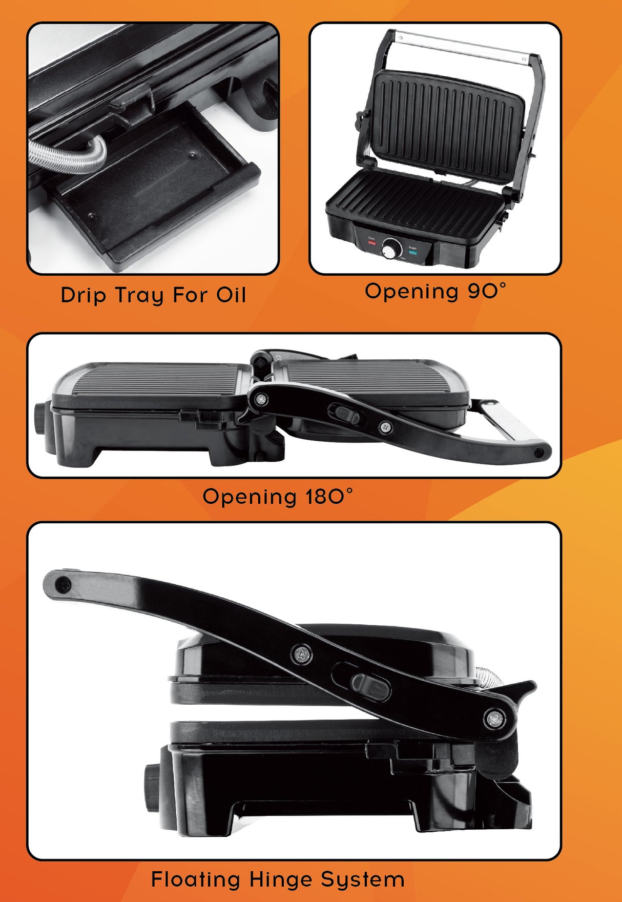 טוסטר לחיצה גריל נפתח 180° 1600W