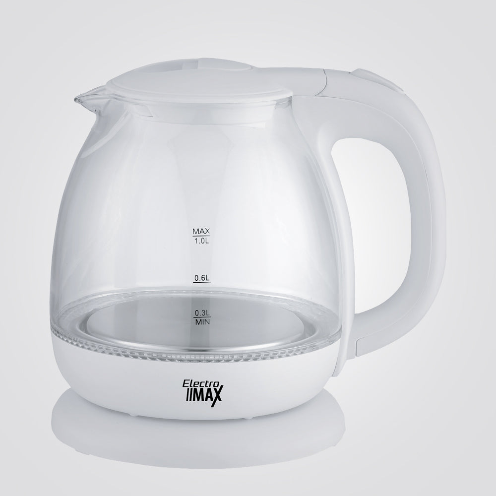 קומקום זכוכית חשמלי 1 ליטר לבן