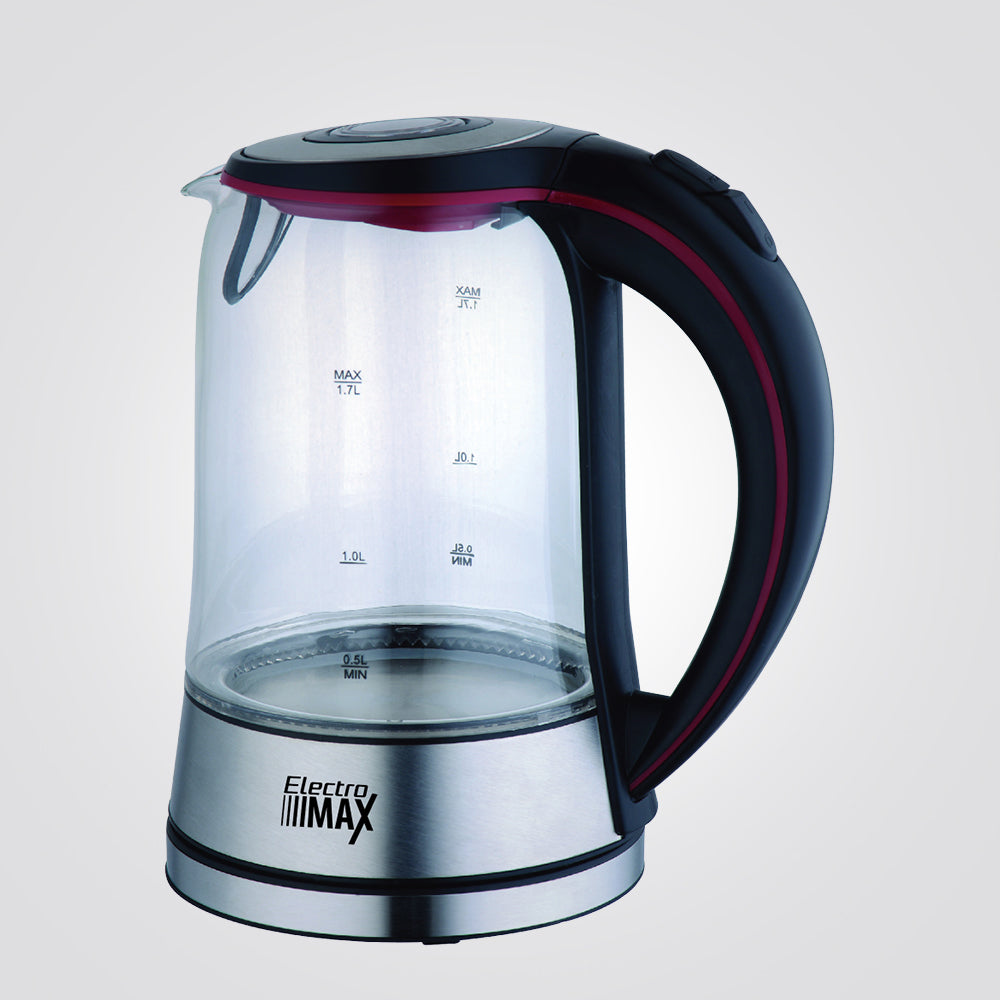 קומקום זכוכית חשמלי 1.7 ליטר שחור + נירוסטה