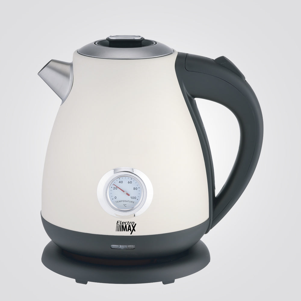 קומקום חשמלי נירוסטה רטרו 1.7 ליטר קרם+ מד טמפרטורה