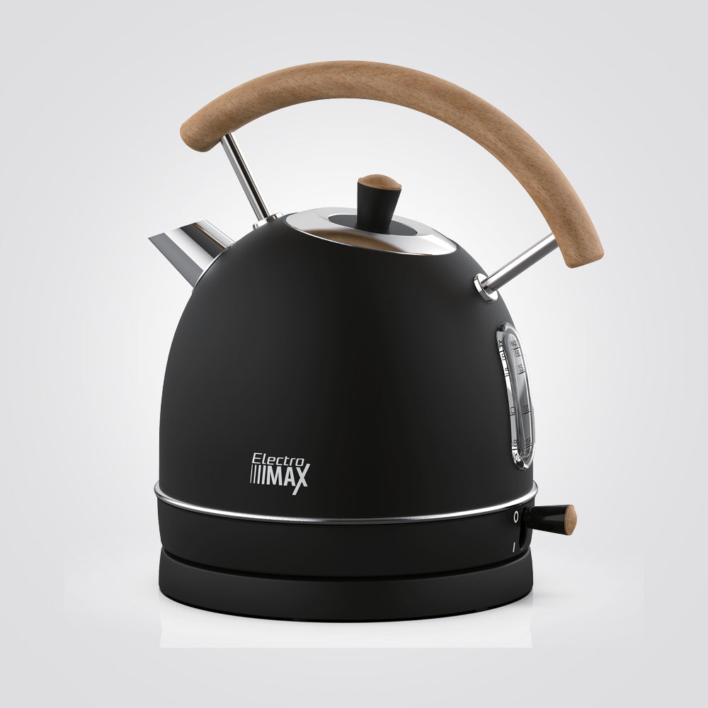 קומקום חשמלי נירוסטה רטרו 1.8 ליטר שחור+ עץ