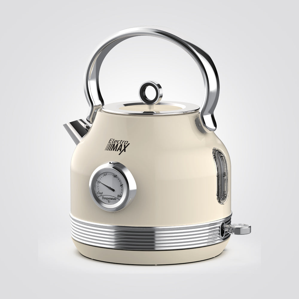 קומקום חשמלי נירוסטה רטרו 1.7 ליטר בז' + מד טמפרטורה