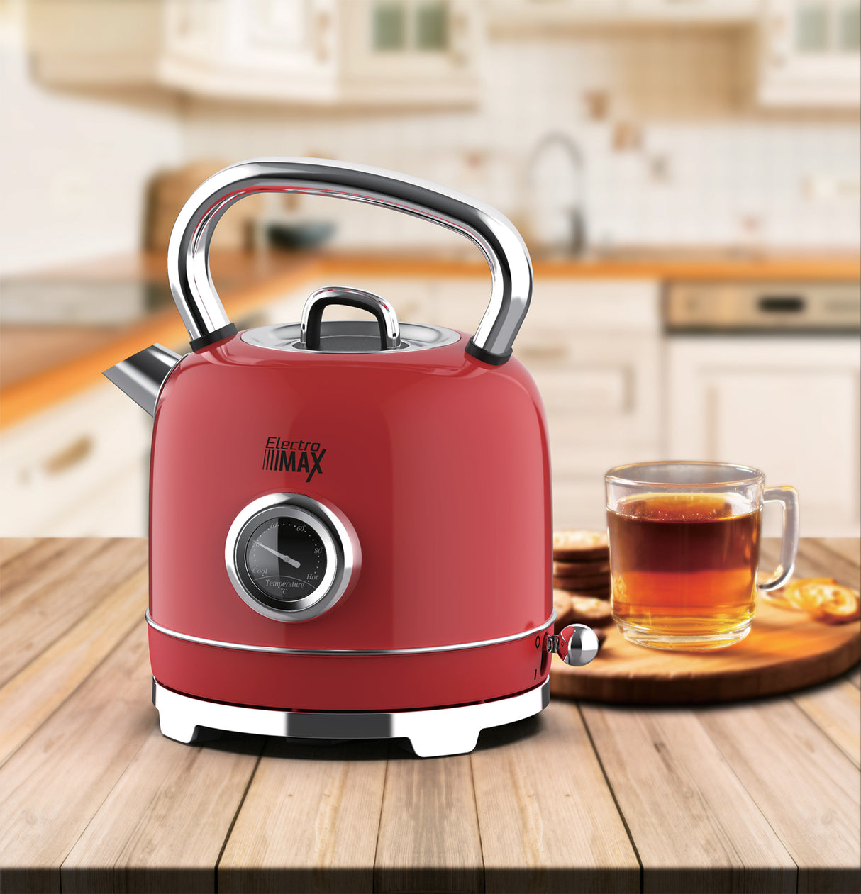 קומקום חשמלי נירוסטה רטרו 1.8 ליטר אדום