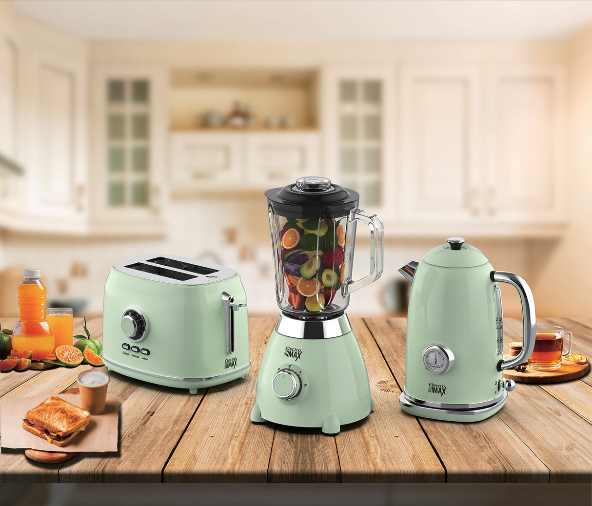 קומקום חשמלי נירוסטה רטרו 1.7 ליטר ירוק + מד טמפרטורה