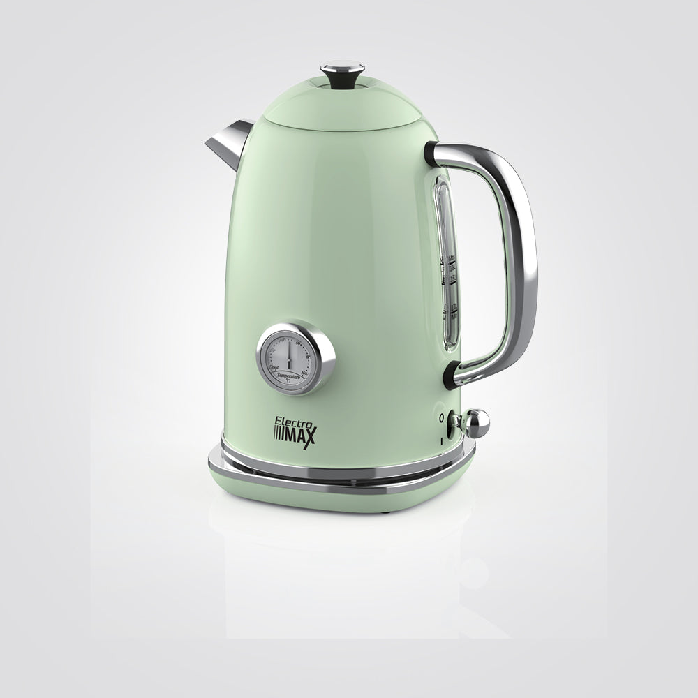 קומקום חשמלי נירוסטה רטרו 1.7 ליטר ירוק + מד טמפרטורה