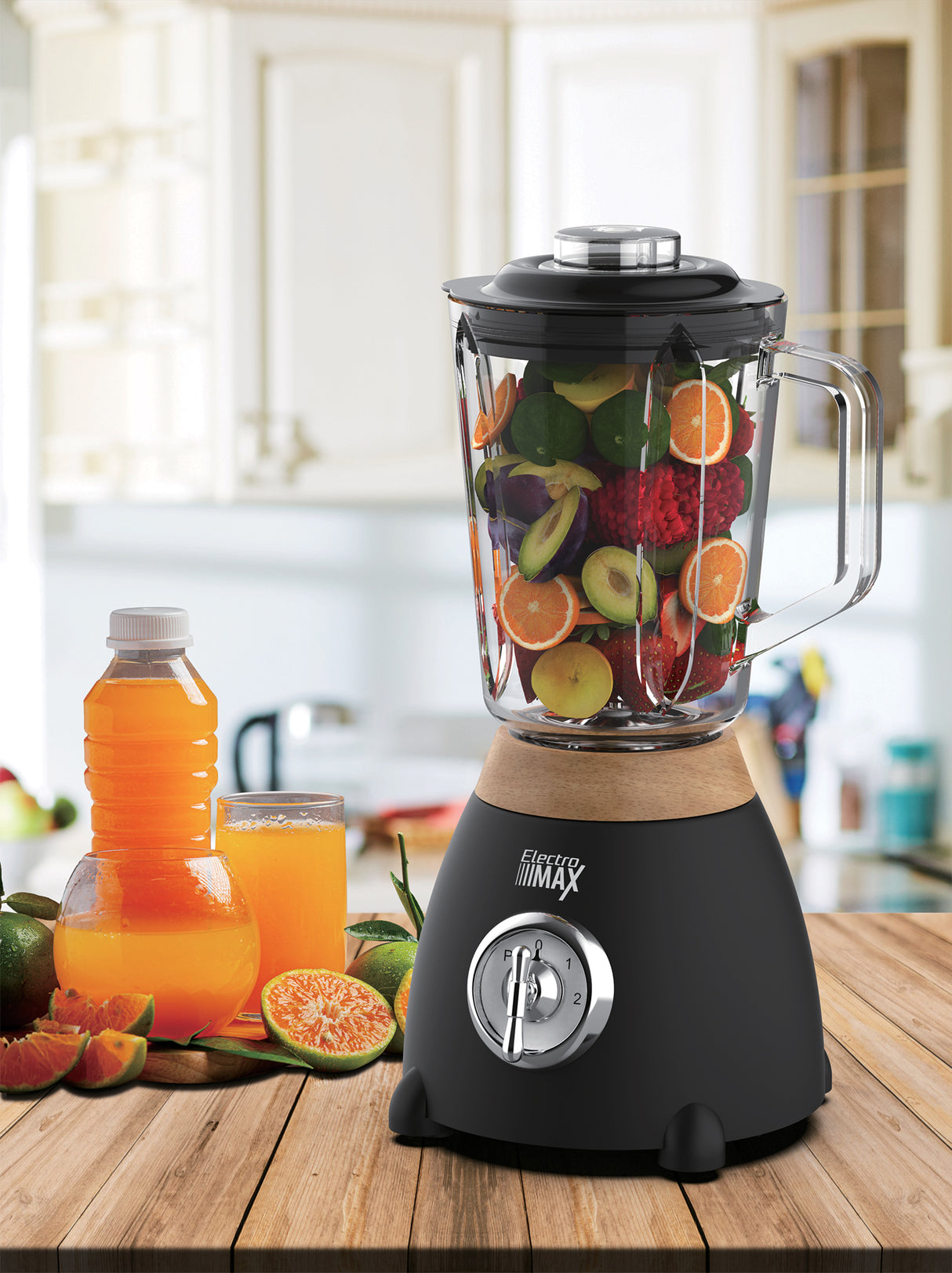 בלנדר חשמלי זכוכית שחור+ עץ 500W