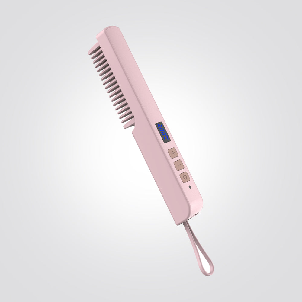 מחליק שיער נטען + מסרק להחלקת שיער נטען 2 ב-1