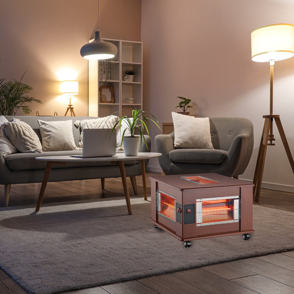 תנור חימום קוורץ בעיצוב עץ – 2000W עם 5 גופי חימום