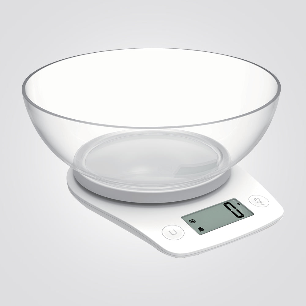 משקל קערה אלקטרוני למטבח עד 5 ק"ג דיוק 1 גרם לבן