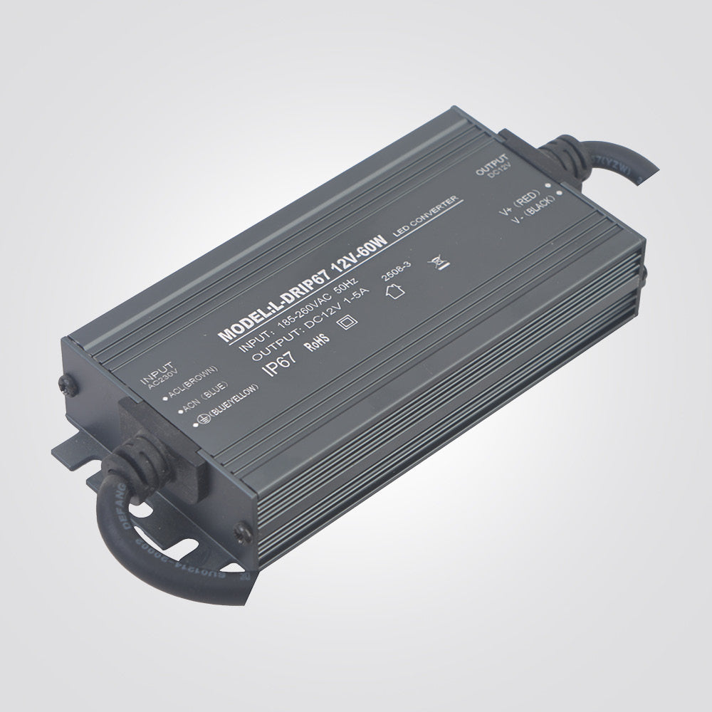 דרייבר סלים מוגן מים 12V | 5A | 60W | IP67