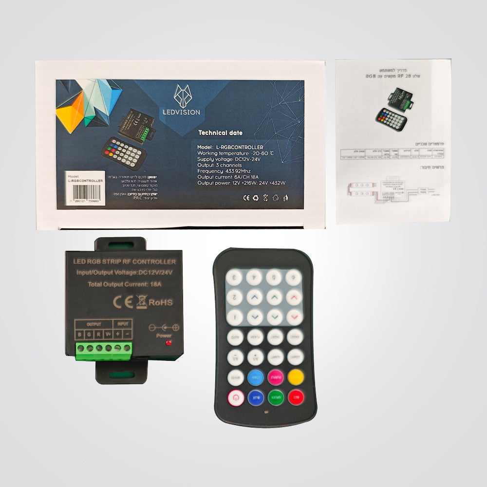 בקר + שלט RF עם 28 מקשים RGB