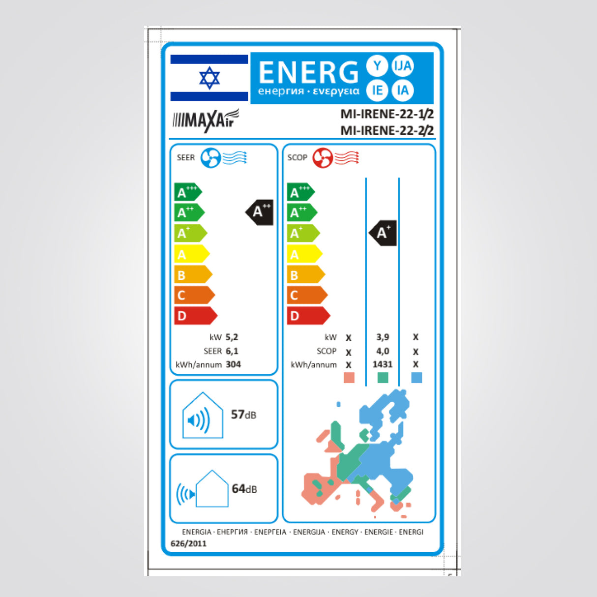 מזגן עילי IRENE כ"ס 2
