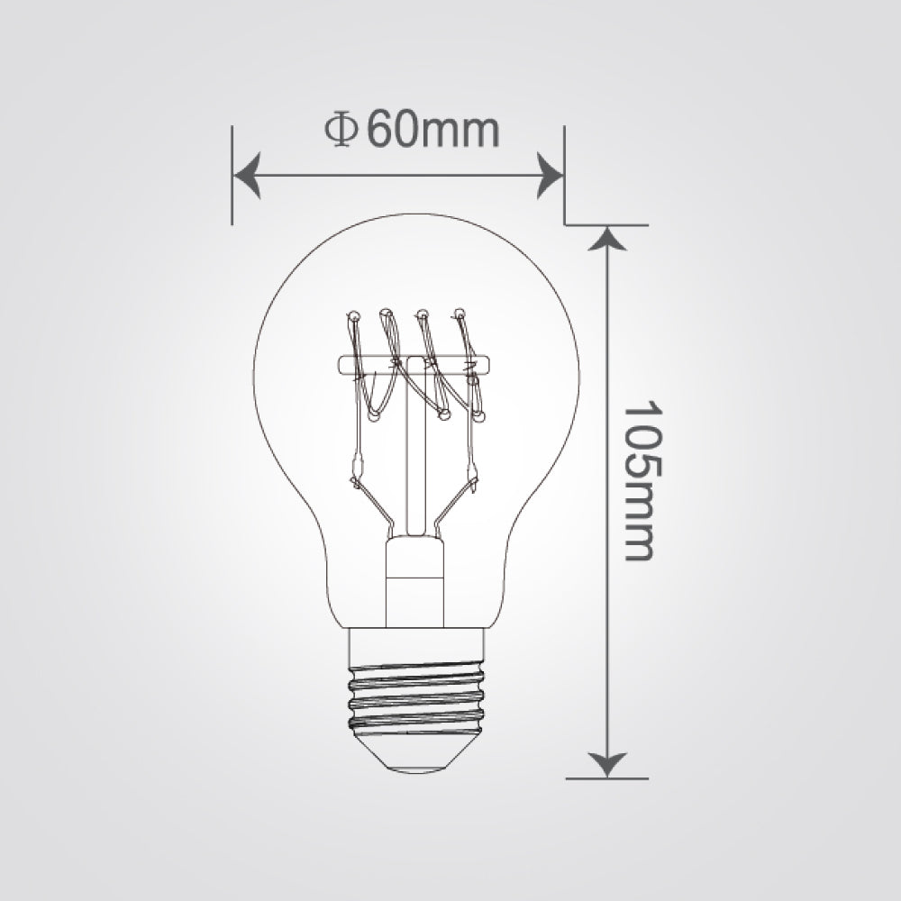 נורת LED דקורטיבית אמבר A60 E27, 6W, 2200K, סליל בצורת "W"