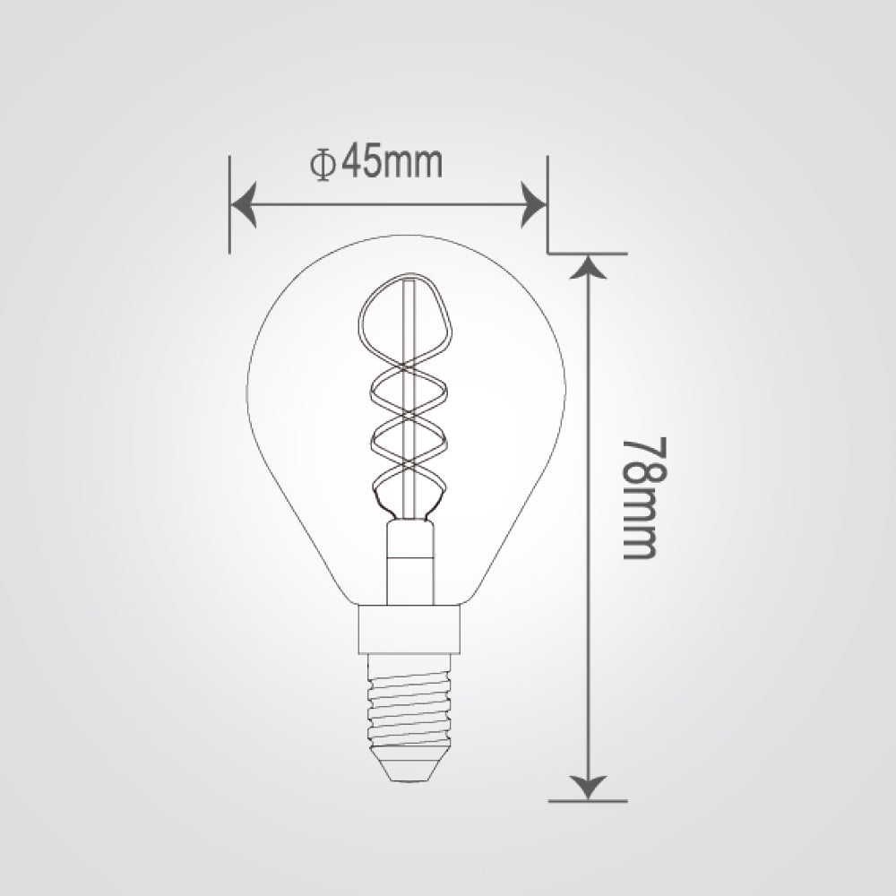נורת LED דקורטיבית אמבר G45 E14, 4W, 2200K, סליל בצורת "8"