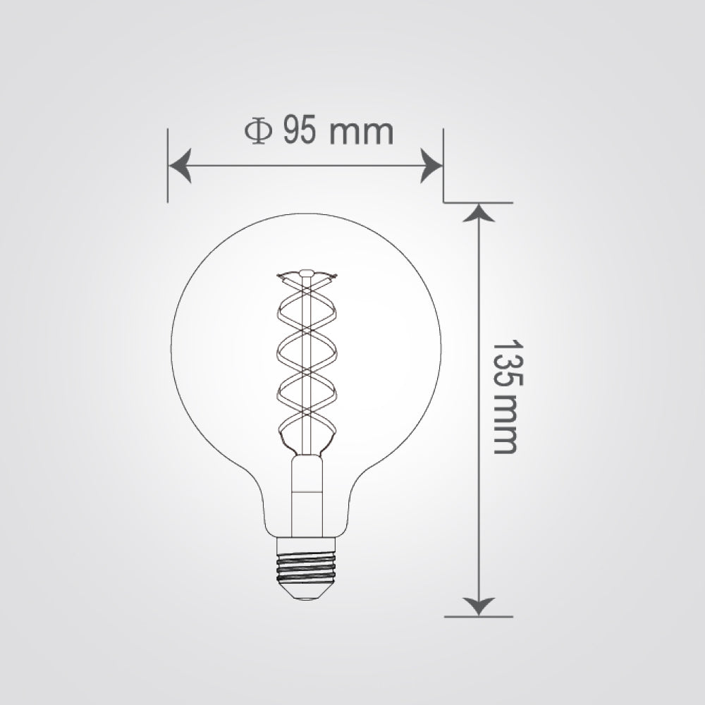 נורת LED דקורטיבית אמבר G95 E27, 6W, 2200K, סליל בצורת "SS"