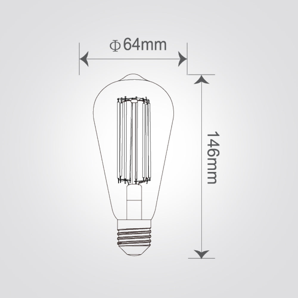 נורת LED דקורטיבית אמבר ST64 E27, 9W, 2200K, סליל בצורת "|"