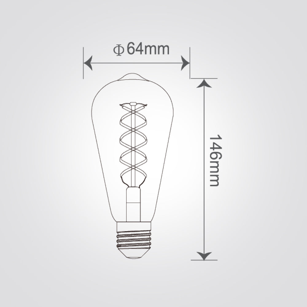 נורת LED דקורטיבית אמבר ST64 E27, 6W, 2200K, סליל בצורת "SS"