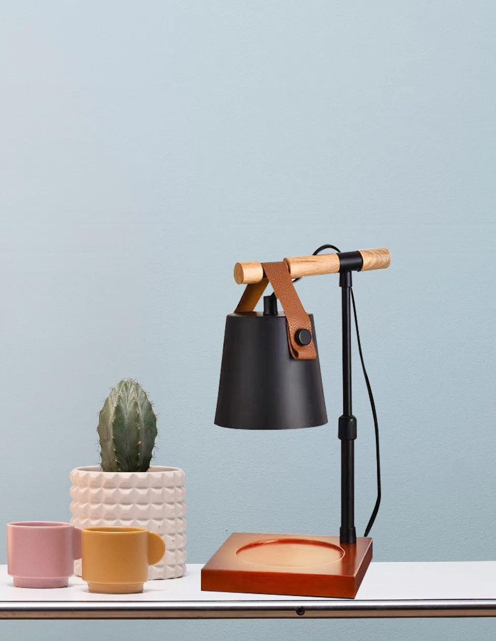 מנורת שולחן מילאנו שחור חימום נרות ריחניים ללא להבה דגם| A