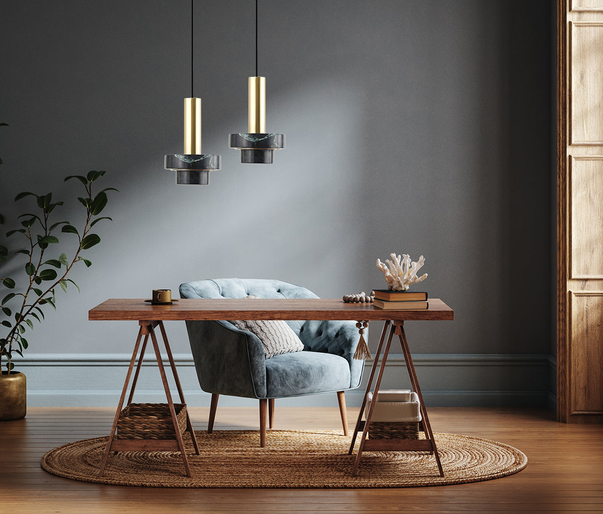 מנורת תלייה אוסטין שיש שחור| דגם B