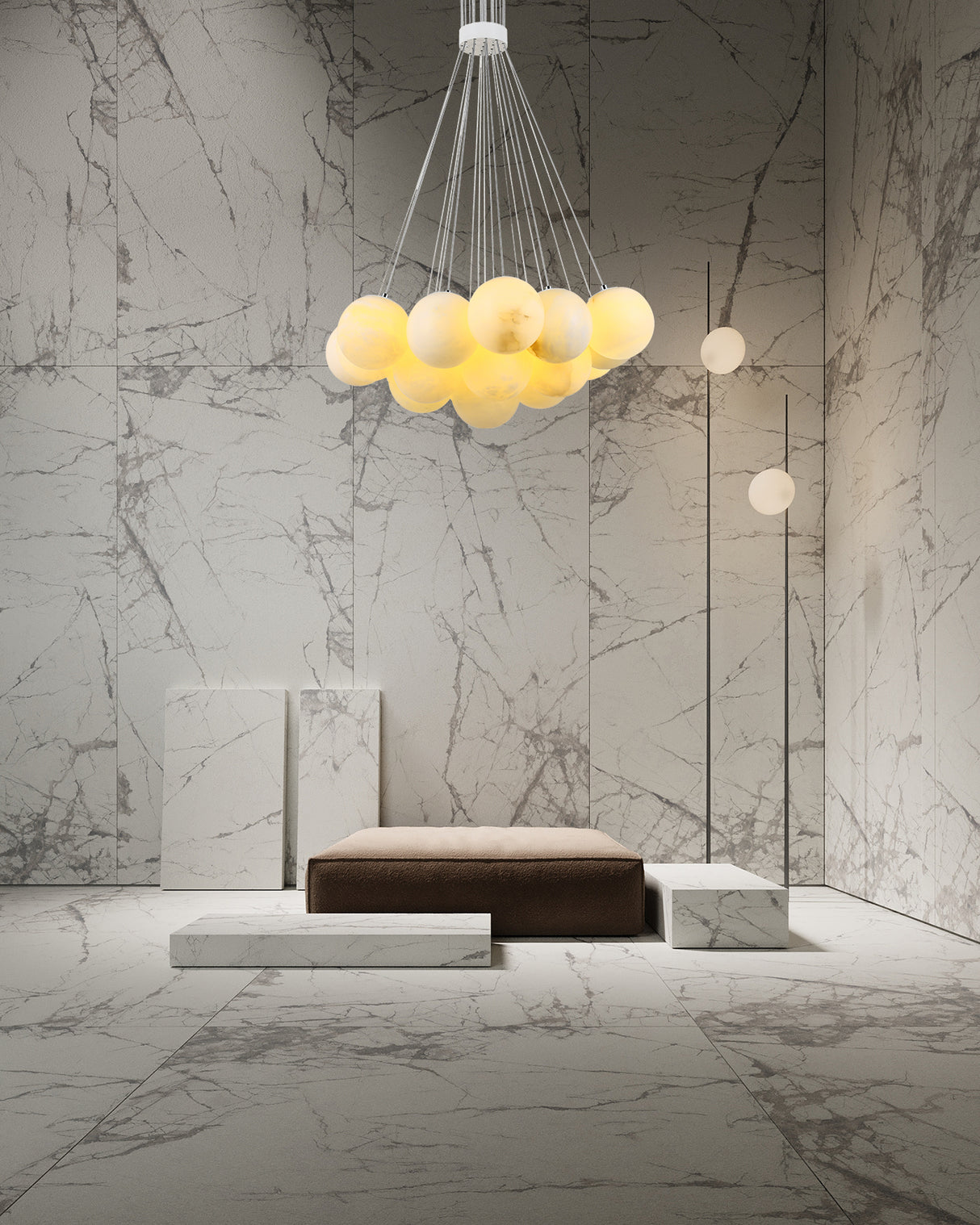 מנורת תלייה טסלה שיש ספרדי אמיתי 19 כדורים