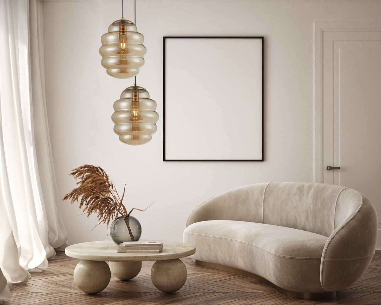 מנורת תלייה טופז| מעושן| אמבר