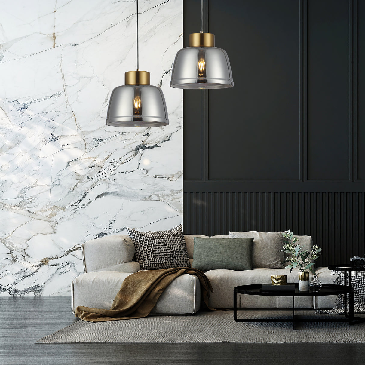 מנורת תלייה טובי| מעושן| אמבר| לבן