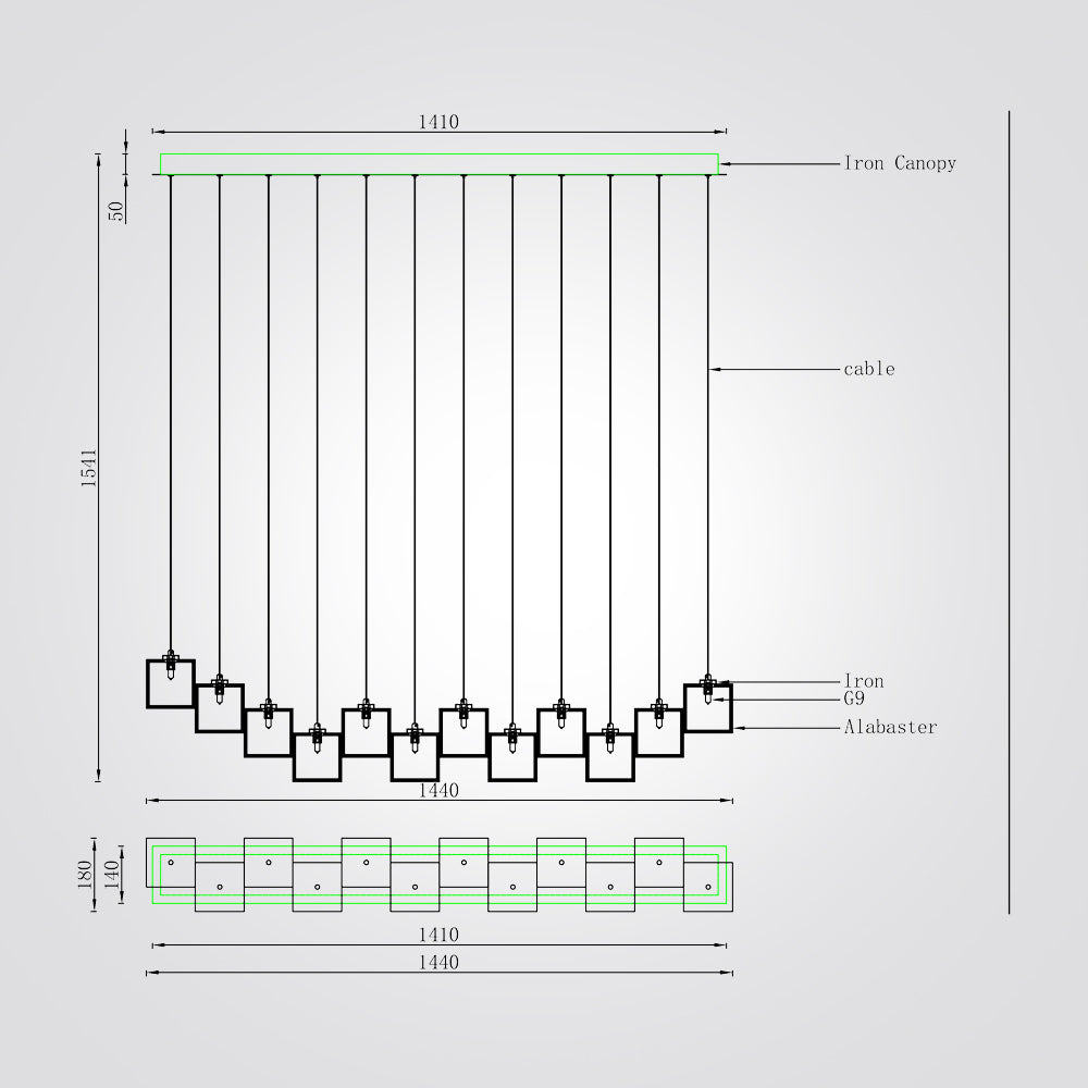 מנורת תלייה אוקלנד 12 שיש ספרדי