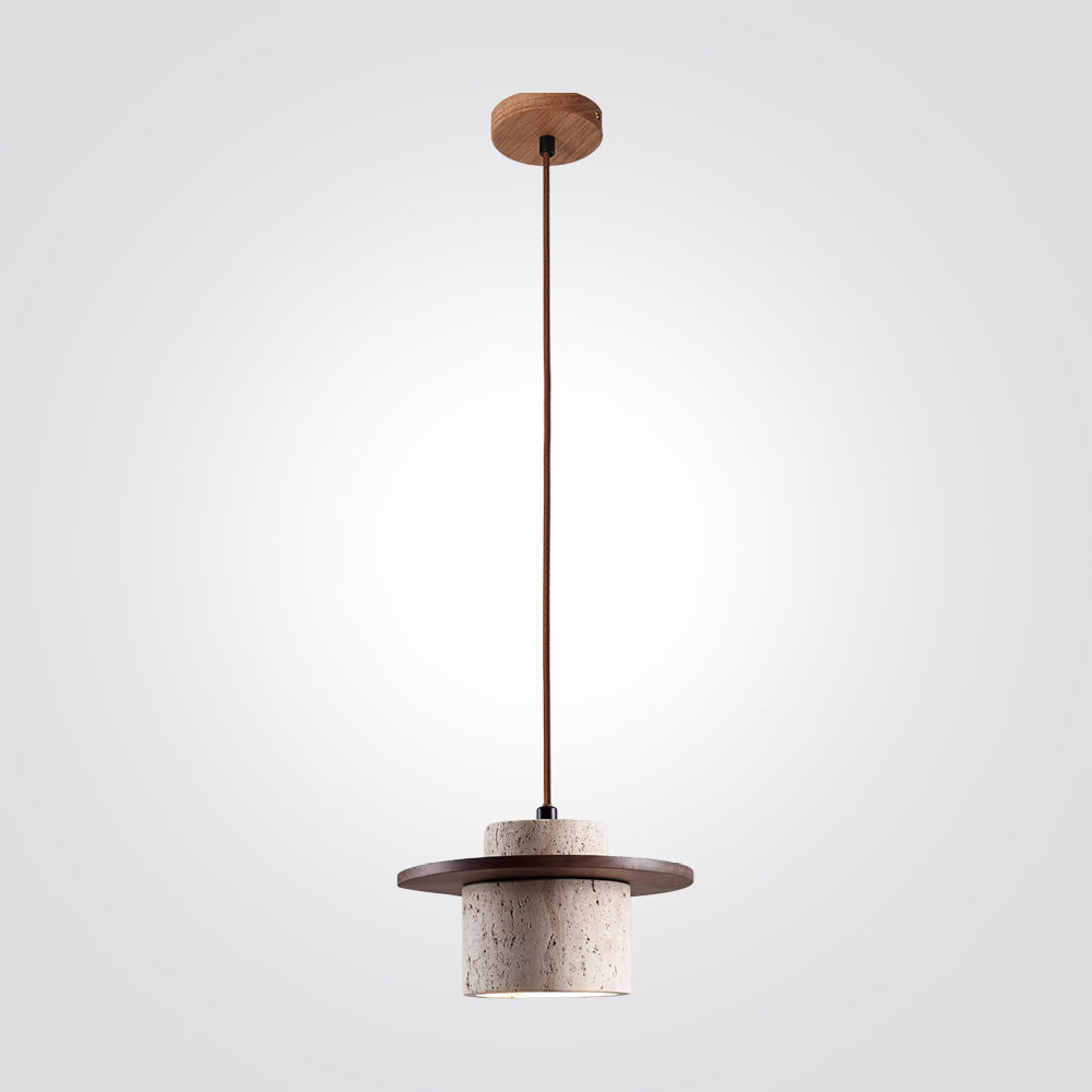 מנורת תלייה היילו – אבן טרוורטין טבעית ועץ אגוז | E27