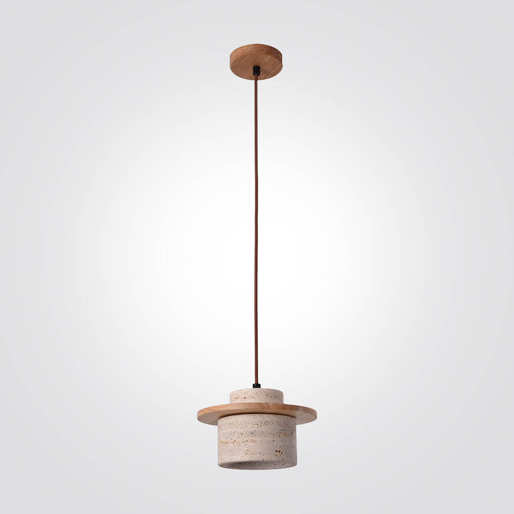 מנורת תלייה היילו טבעי בשילוב עץ וטרוורטין
