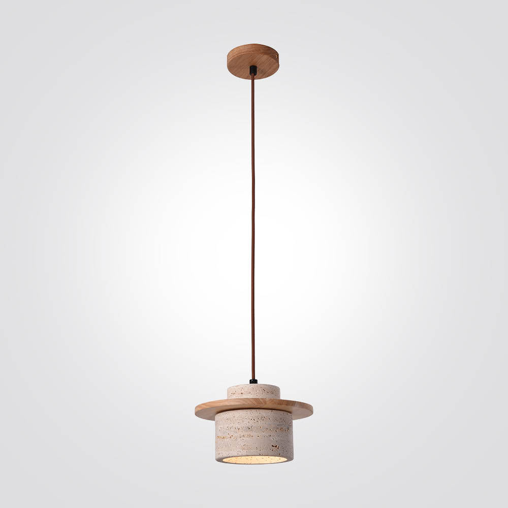 מנורת תלייה היילו טבעי בשילוב עץ וטרוורטין