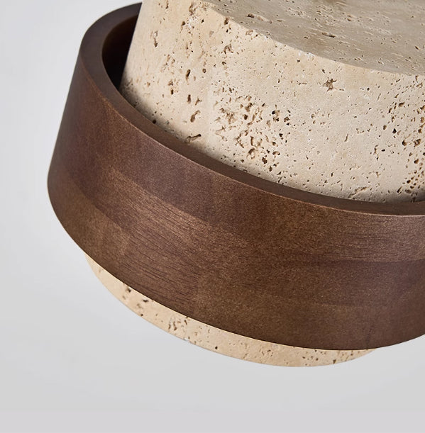 מנורת תלייה אבן טבעית טראוורטין + עץ כהה דגם | A