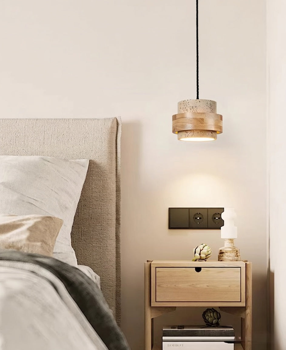 מנורת תלייה אורה – טרוונטין טבעי ועץ טבעי | דגם A-LW