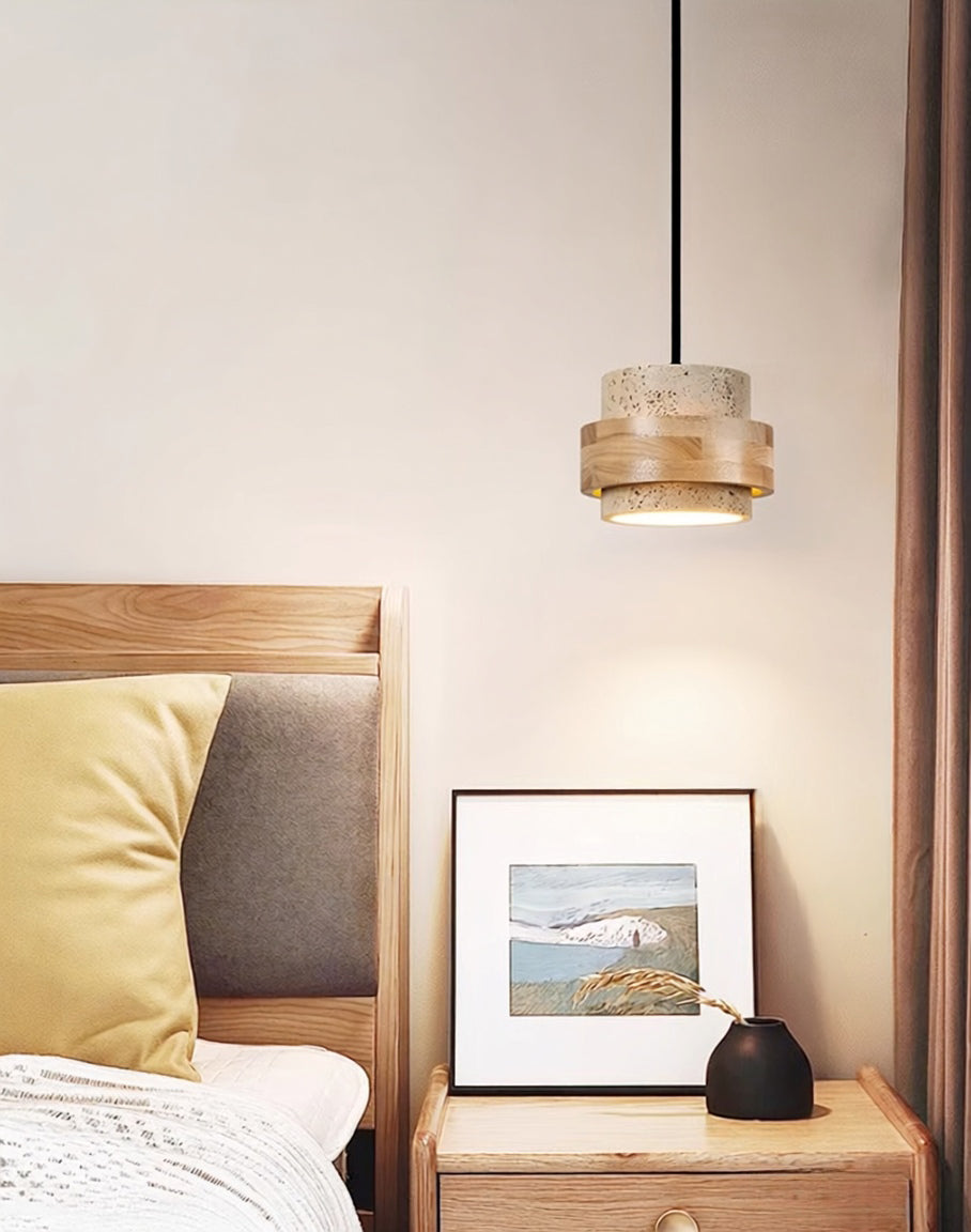 מנורת תלייה אורה – טרוונטין טבעי ועץ טבעי | דגם A-LW