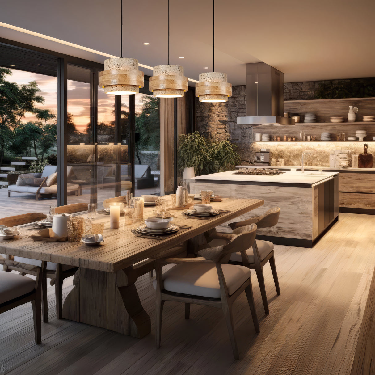 מנורת תלייה אורה – טרוונטין טבעי ועץ טבעי | דגם A-LW