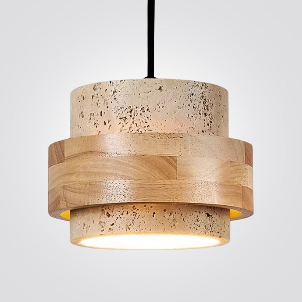 מנורת תלייה אורה – טרוונטין טבעי ועץ טבעי | דגם A-LW
