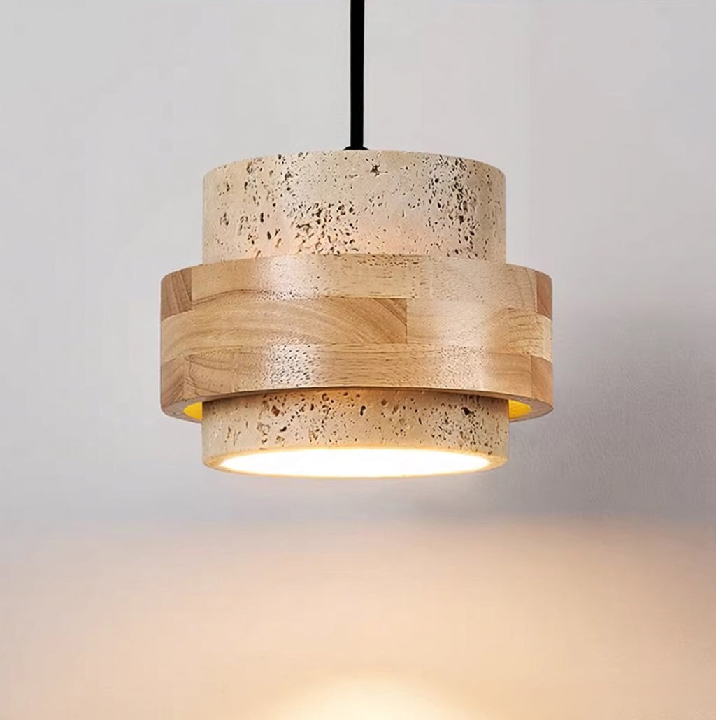 מנורת תלייה אורה – טרוונטין טבעי ועץ טבעי | דגם A-LW