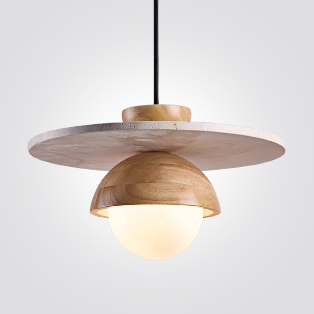 מנורת תלייה אורה – טרוונטין טבעי ועץ טבעי | דגם C-LW