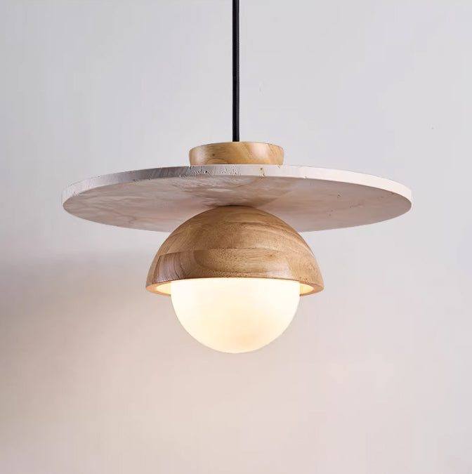 מנורת תלייה אורה – טרוונטין טבעי ועץ טבעי | דגם C-LW