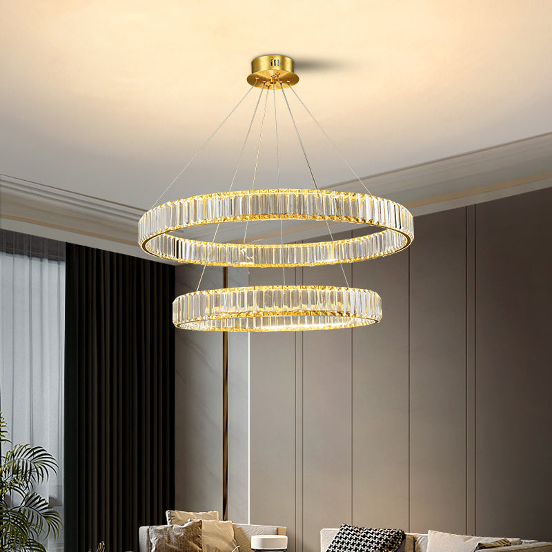 מנורת תלייה קריסטל לד דגם אליסון זוגי – קוטר 60+80 ס"מ