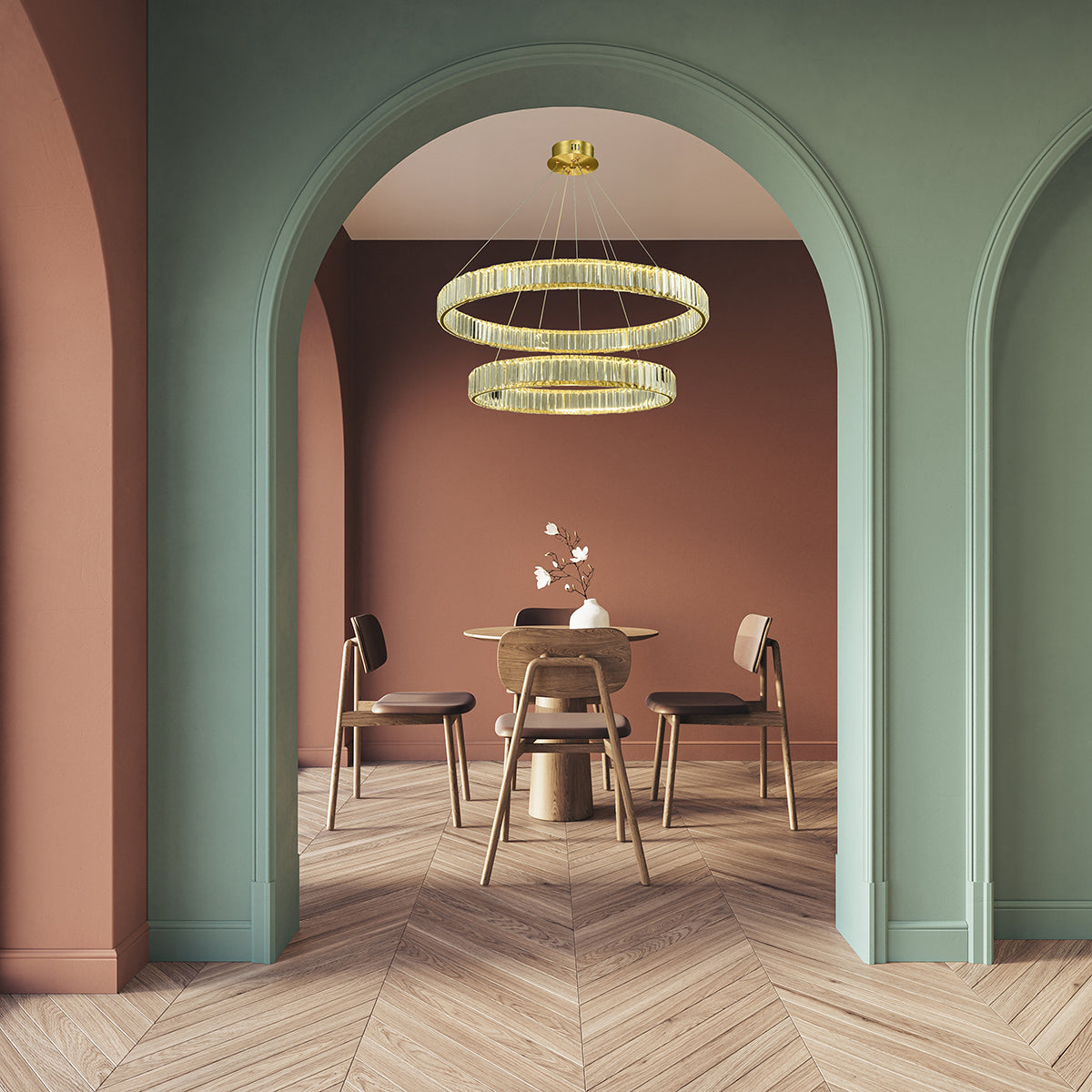 מנורת תלייה קריסטל לד דגם אליסון זוגי – קוטר 60+80 ס"מ