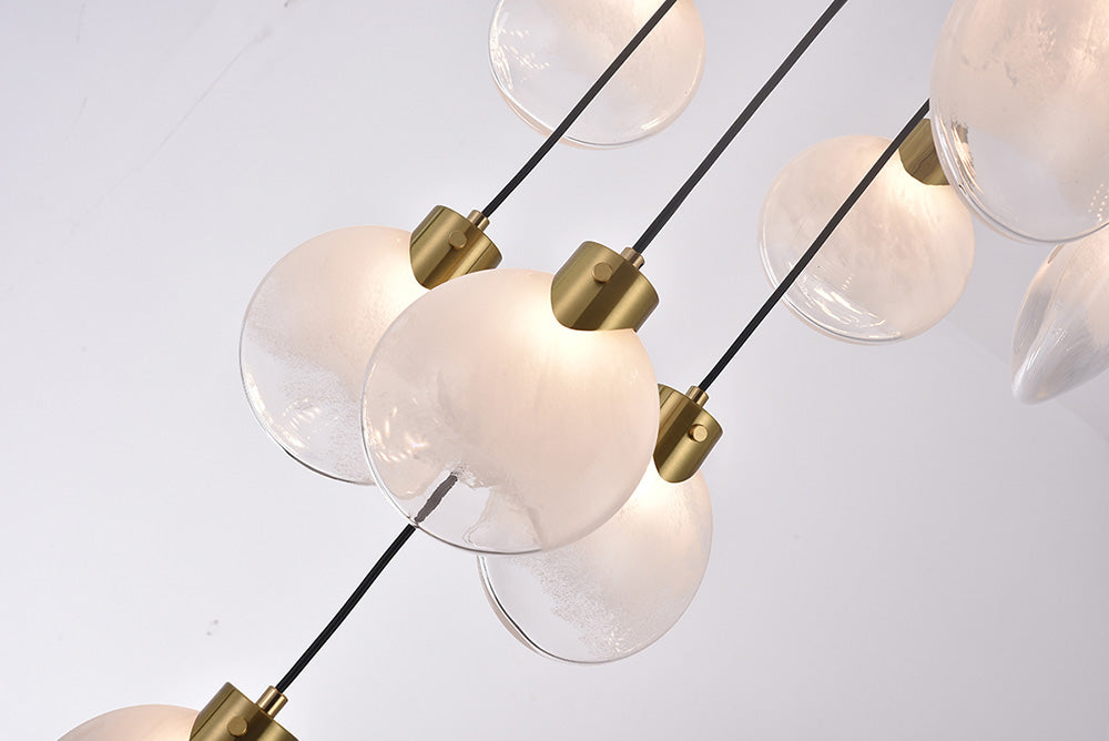 מנורת תלייה סלין – בסיס ישר עשירייה זהב מוברש, אהיל לבן רך | G9