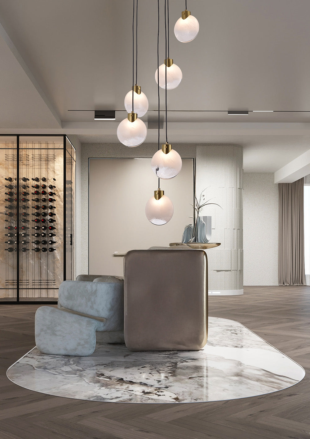 מנורת תלייה סלין – בסיס עגול שישייה זהב מוברש, אהיל לבן רך | G9