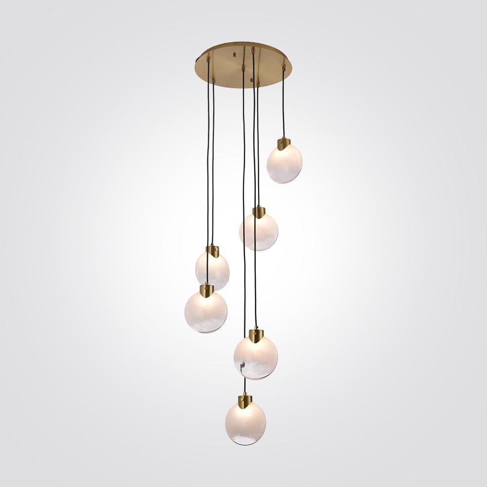 מנורת תלייה סלין – בסיס עגול שישייה זהב מוברש, אהיל לבן רך | G9