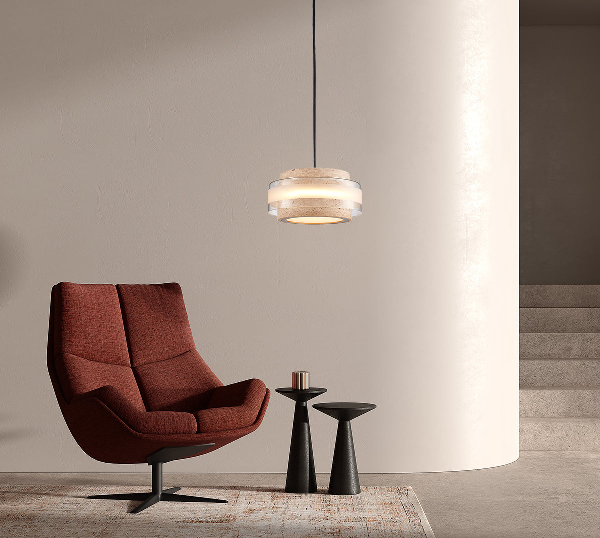 מנורת תלייה מיקונוס – אבן טרוונטין | 8W LED | 3000K | דגם B