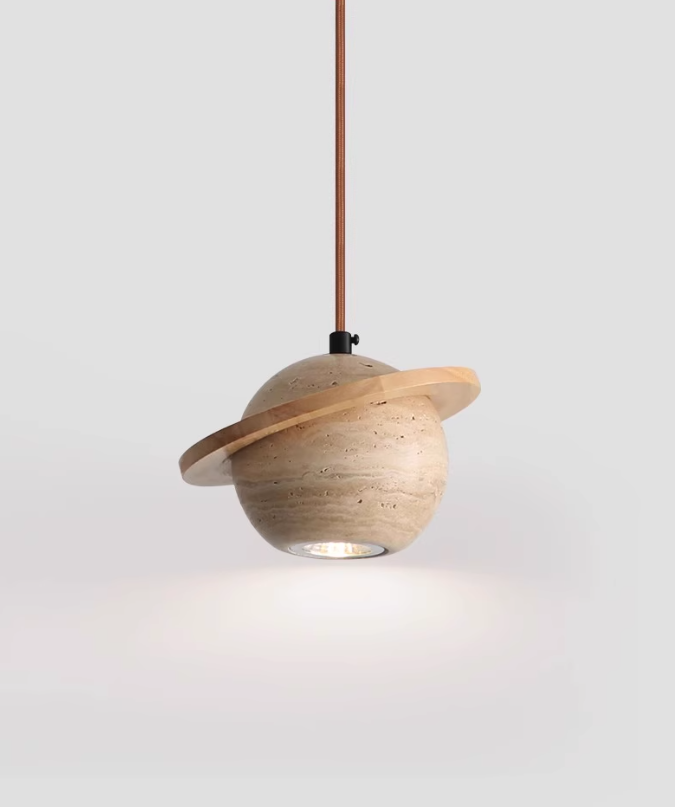 מנורת תלייה סיינה – טרוונטין ועץ בהיר טבעי | בית נורה G9