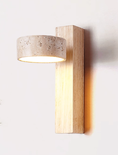 מנורת קיר ויקטוריה – טרוורטין טבעי ועץ בהיר| 9W | 3000K